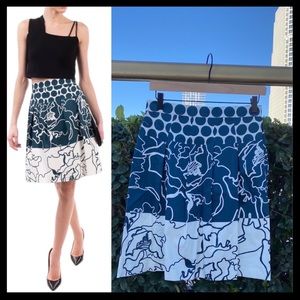 Made in Italy Flare Skirt  Pleats Geometric Pattern rose print Skirt Office